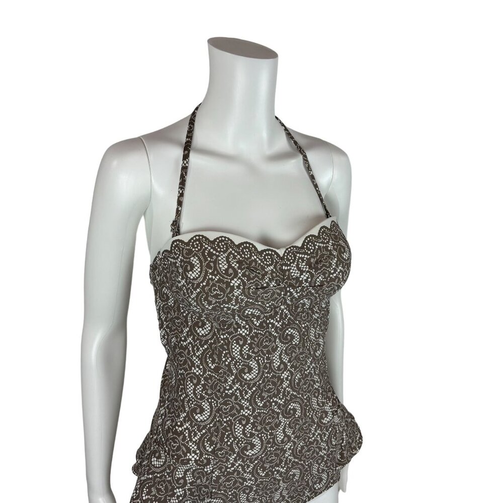 DKNY One Piece Swimsuit Women's Size 10 Brown White Lace Print Retro Pin Up - Picture 4 of 9